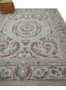 Beige Brown and Blue Aubusson Design Hand Tufted Wool Area Rug