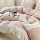 GobekUsa French Lace Cotton Bedding Set: Duvet, Sheet, Pillowcases, 4Pc