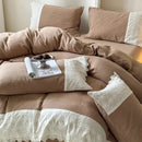 GobekUsa French Lace Cotton Bedding Set: Duvet, Sheet, Pillowcases, 4Pc