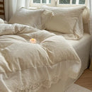 GobekUsa Jacquard Linen Cotton Ruffles Bedding Set with French Lace in Natural Skin Tone