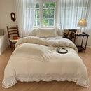 GobekUsa Jacquard Linen Cotton Ruffles Bedding Set with French Lace in Natural Skin Tone