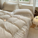 GobekUsa Jacquard Linen Cotton Ruffles Bedding Set with French Lace in Natural Skin Tone