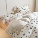 GobekUsa French Lace Floral Ruffles Bedding Set - 100% Cotton Wrinkled Yarn 4Pcs