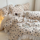 GobekUsa French Lace Floral Ruffles Bedding Set - 100% Cotton Wrinkled Yarn 4Pcs