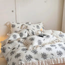 GobekUsa French Lace Floral Ruffles Bedding Set - 100% Cotton Wrinkled Yarn 4Pcs