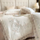 GobekUsa French Lace Flowers Embroidery Wedding Bedding Set 1200TC - Luxurious and Romantic Cotton Duvet Cover Set