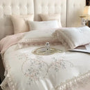 GobekUsa French Lace Flowers Embroidery Wedding Bedding Set 1200TC - Luxurious and Romantic Cotton Duvet Cover Set