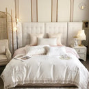 GobekUsa French Lace Flowers Embroidery Wedding Bedding Set 1200TC - Luxurious and Romantic Cotton Duvet Cover Set