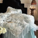 GobekUsa French Lace Ruffles Princess Bedding Set with Milk Velvet Quilt Cover & Pillowcases