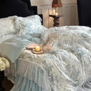GobekUsa French Lace Ruffles Princess Bedding Set with Milk Velvet Quilt Cover & Pillowcases