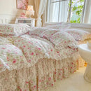 GobekUsa French Lace Ruffles Seersucker Bed Set: 4Pcs Princess Bedding Quilt Cover