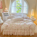 GobekUsa French Lace Ruffles Seersucker Bed Set: 4Pcs Princess Bedding Quilt Cover