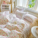 GobekUsa French Lace Ruffles Seersucker Bed Set: 4Pcs Princess Bedding Quilt Cover