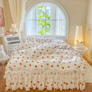 GobekUsa French Lace Ruffles Seersucker Bed Set: 4Pcs Princess Bedding Quilt Cover