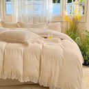 GobekUsa French Lace Ruffles Bedding Set Queen King Size 4Pcs
