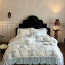 GobekUsa French Lace Ruffles Princess Bedding Set - Velvety Warm Quilt Cover, Bed Skirt, Bedspread, Pillowcases