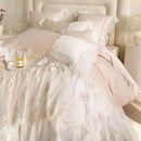 GobekUsa French Lace Ruffles Princess Wedding Bedding Set - 4Pcs 1000TC Cotton - Duvet, Sheet, Pillowcases