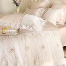 GobekUsa French Lace Ruffles Princess Wedding Bedding Set - 4Pcs 1000TC Cotton - Duvet, Sheet, Pillowcases