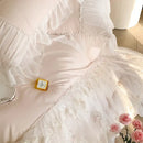 GobekUsa French Lace Ruffles Princess Wedding Bedding Set - 4Pcs 1000TC Cotton - Duvet, Sheet, Pillowcases