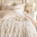GobekUsa French Lace Ruffles Princess Wedding Bedding Set - 4Pcs 1000TC Cotton - Duvet, Sheet, Pillowcases