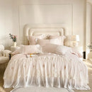 GobekUsa French Lace Ruffles Princess Wedding Bedding Set - 4Pcs 1000TC Cotton - Duvet, Sheet, Pillowcases