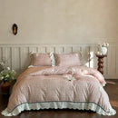 GobekUsa French Lace Ruffles Lattice Bedding Set 1000TC Egyptian Cotton Duvet Cover Sheets Pillows