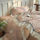 GobekUsa French Lace Ruffles Lattice Bedding Set 1000TC Egyptian Cotton Duvet Cover Sheets Pillows