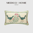 GobekUsa French Linen Flax Lumbar Pillow Cover Flower Birds Print, Fairy Green