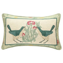 GobekUsa French Linen Flax Lumbar Pillow Cover Flower Birds Print, Fairy Green