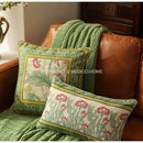 GobekUsa French Linen Flax Lumbar Pillow Cover Flower Birds Print, Fairy Green