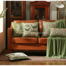 GobekUsa French Linen Flax Lumbar Pillow Cover Flower Birds Print, Fairy Green