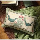 GobekUsa French Linen Flax Lumbar Pillow Cover Flower Birds Print, Fairy Green