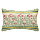 GobekUsa French Linen Flax Lumbar Pillow Cover Flower Birds Print, Fairy Green