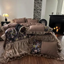 GobekUsa French Organza Lace Ruffles Bedding Set, Egyptian Cotton Duvet, Sheets & Pillowcases
