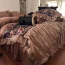 GobekUsa French Organza Lace Ruffles Bedding Set, Egyptian Cotton Duvet, Sheets & Pillowcases