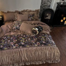 GobekUsa French Organza Lace Ruffles Bedding Set, Egyptian Cotton Duvet, Sheets & Pillowcases