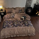 GobekUsa French Organza Lace Ruffles Bedding Set, Egyptian Cotton Duvet, Sheets & Pillowcases