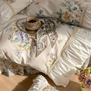GobekUsa French Pastoral Princess Lace Bedding Set with Ruffles, 100% Cotton, Queen King
