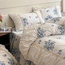 GobekUsa French Pastoral Princess Lace Bedding Set with Ruffles, 100% Cotton, Queen King