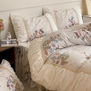 GobekUsa French Pastoral Princess Lace Bedding Set with Ruffles, 100% Cotton, Queen King
