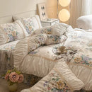 GobekUsa French Pastoral Princess Lace Bedding Set with Ruffles, 100% Cotton, Queen King
