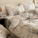 GobekUsa French Pastoral Princess Lace Bedding Set with Ruffles, 100% Cotton, Queen King
