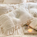 GobekUsa French Pleat Lace Ruffles Bedding Set, Velvet Fleece Duvet Cover, Embroidered Flowers