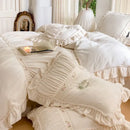 GobekUsa French Pleat Lace Ruffles Bedding Set, Velvet Fleece Duvet Cover, Embroidered Flowers