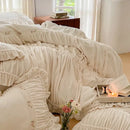 GobekUsa French Pleat Lace Ruffles Bedding Set, Velvet Fleece Duvet Cover, Embroidered Flowers