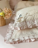 GobekUsa French Princess 1000TC Cotton Bedding Set with Flowers Embroidery and Ruffles