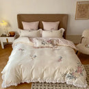 GobekUsa French Princess 1000TC Cotton Bedding Set with Flowers Embroidery and Ruffles