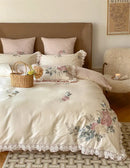 GobekUsa French Princess 1000TC Cotton Bedding Set with Flowers Embroidery and Ruffles