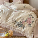 GobekUsa French Princess 1000TC Cotton Bedding Set with Flowers Embroidery and Ruffles
