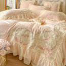 GobekUsa French Princess Wedding Bedding Set, Lace Ruffles, Flowers Embroidery.